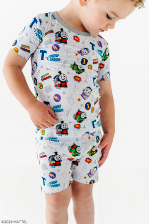 Shop The Sleepy Sloth Thomas the Train Fast Friends Two Piece Jammies Pajamas with Shorts at Purple Owl Boutique