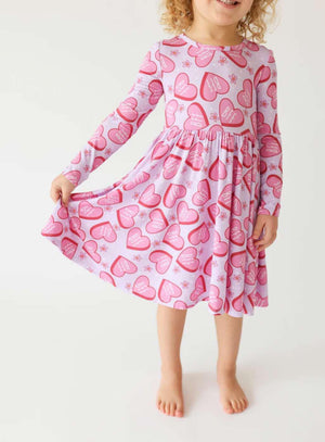 Shop Posh Peanut Long Sleeve Ruffled Twirl Dress in BFF Besties at Purple Owl Boutique